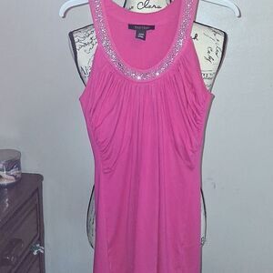 WHBM Pink Sparkle Ruched Fitted Sleeveless Blouse XXS